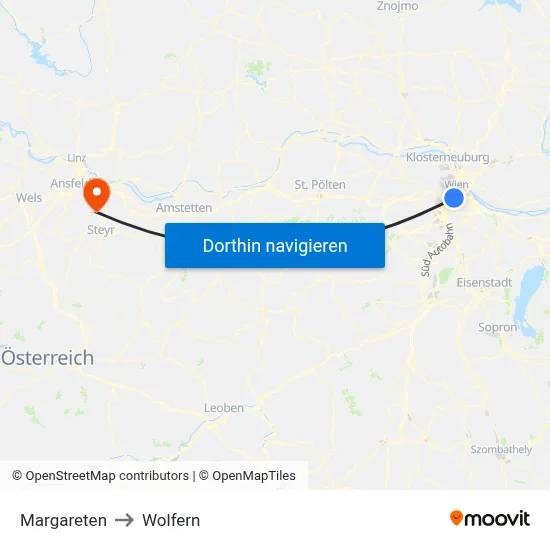 Margareten to Wolfern map