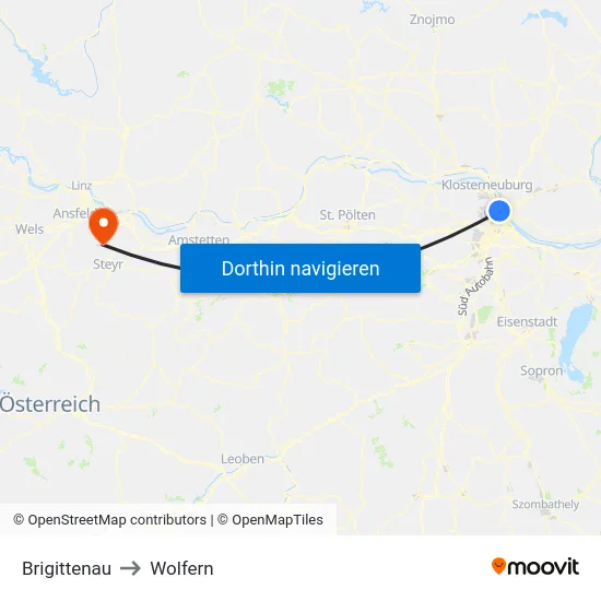 Brigittenau to Wolfern map