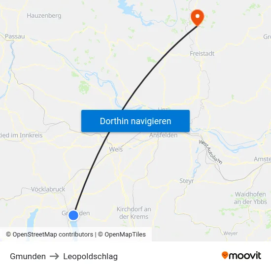 Gmunden to Leopoldschlag map