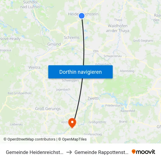 Gemeinde Heidenreichstein to Gemeinde Rappottenstein map