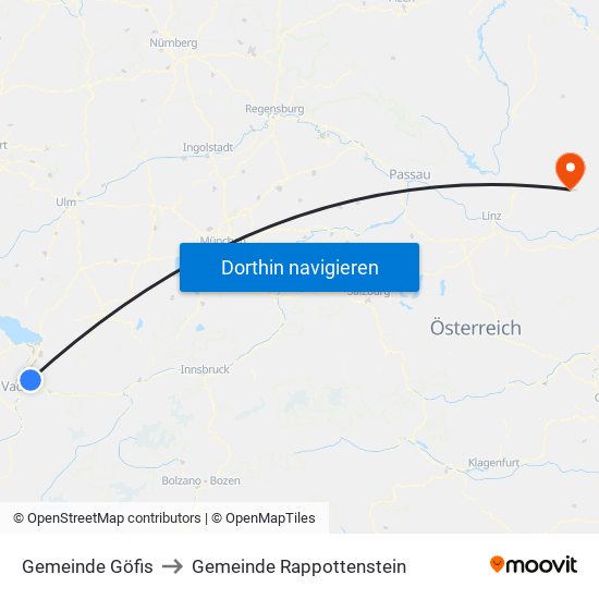 Gemeinde Göfis to Gemeinde Rappottenstein map