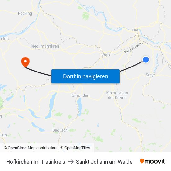 Hofkirchen Im Traunkreis to Sankt Johann am Walde map