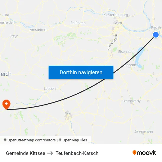 Gemeinde Kittsee to Teufenbach-Katsch map