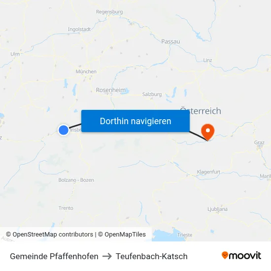 Gemeinde Pfaffenhofen to Teufenbach-Katsch map