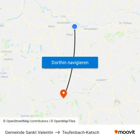 Gemeinde Sankt Valentin to Teufenbach-Katsch map