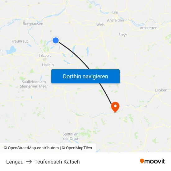 Lengau to Teufenbach-Katsch map