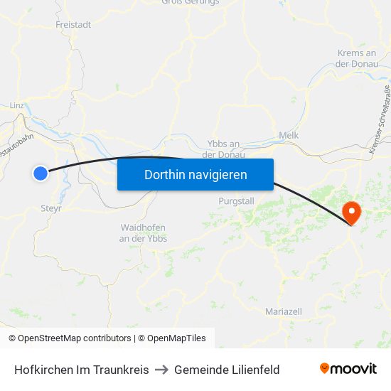 Hofkirchen Im Traunkreis to Gemeinde Lilienfeld map