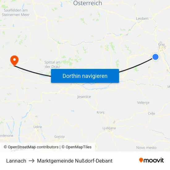 Lannach to Marktgemeinde Nußdorf-Debant map