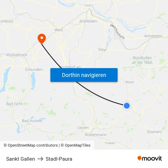 Sankt Gallen to Stadl-Paura map