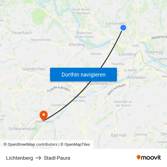 Lichtenberg to Stadl-Paura map