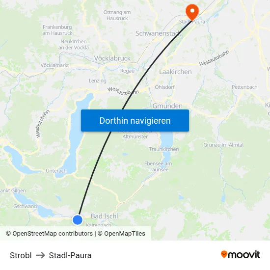 Strobl to Stadl-Paura map