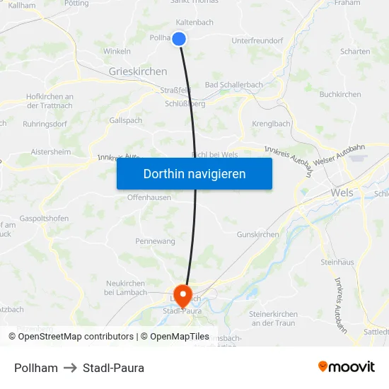Pollham to Stadl-Paura map