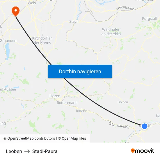 Leoben to Stadl-Paura map