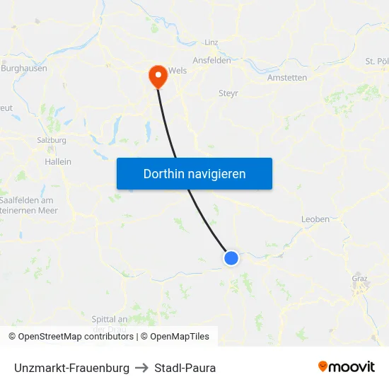 Unzmarkt-Frauenburg to Stadl-Paura map