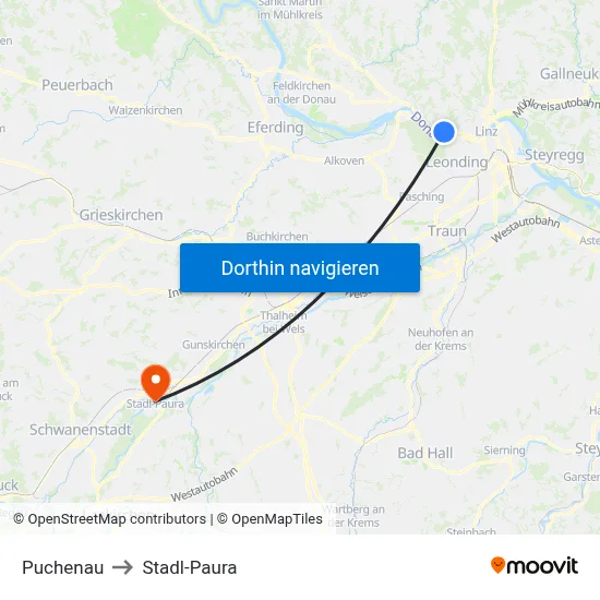 Puchenau to Stadl-Paura map