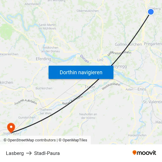 Lasberg to Stadl-Paura map