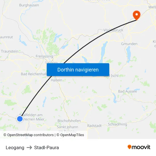 Leogang to Stadl-Paura map