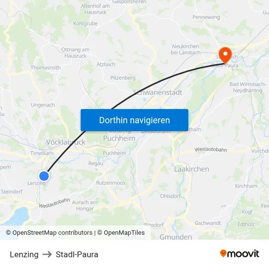 Lenzing to Stadl-Paura map
