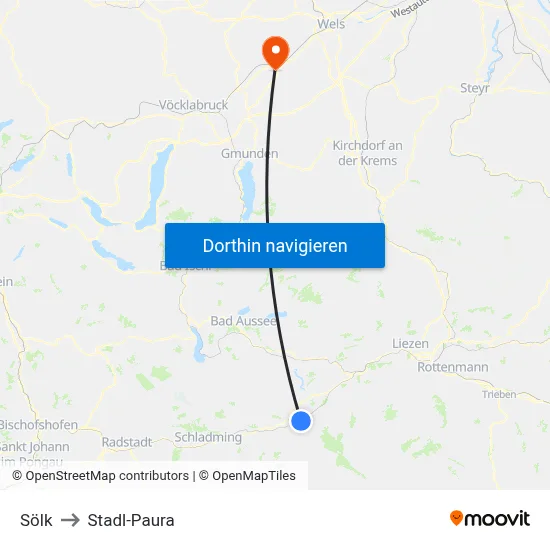 Sölk to Stadl-Paura map