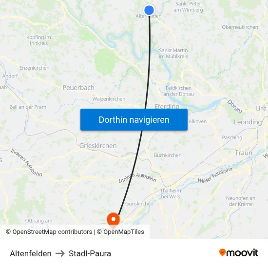 Altenfelden to Stadl-Paura map