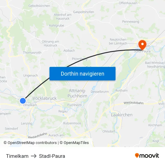 Timelkam to Stadl-Paura map
