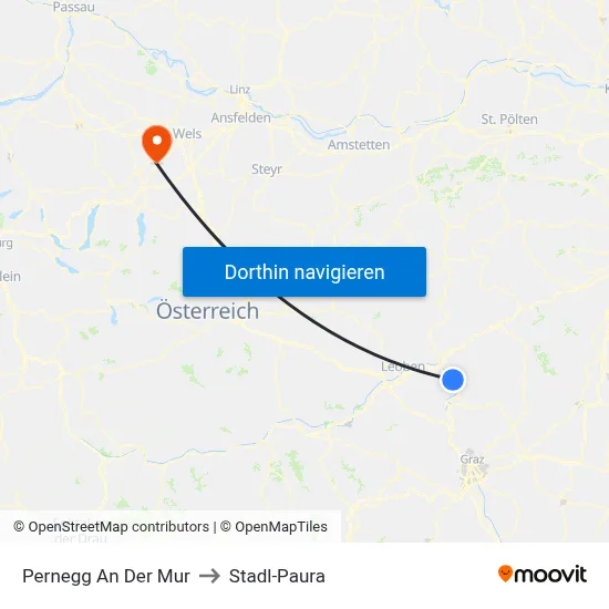 Pernegg An Der Mur to Stadl-Paura map