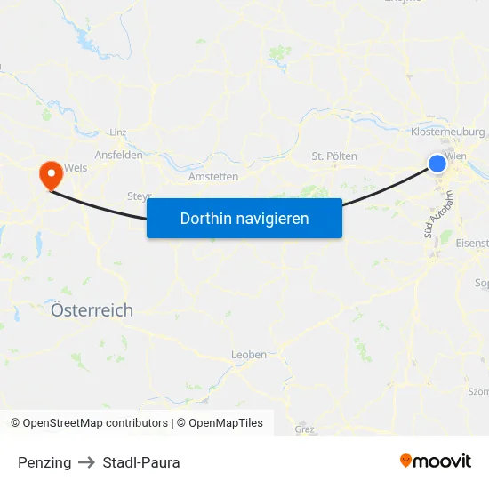 Penzing to Stadl-Paura map