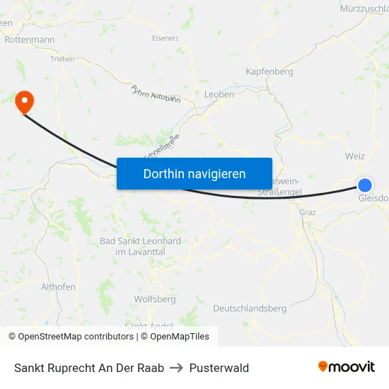 Sankt Ruprecht An Der Raab to Pusterwald map