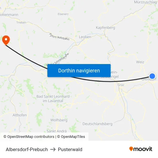 Albersdorf-Prebuch to Pusterwald map