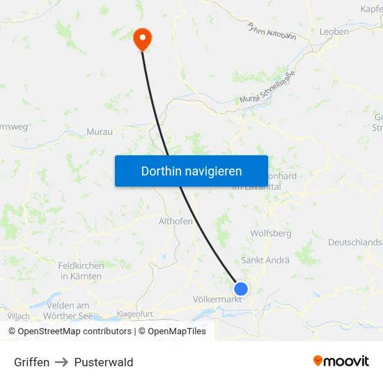 Griffen to Pusterwald map
