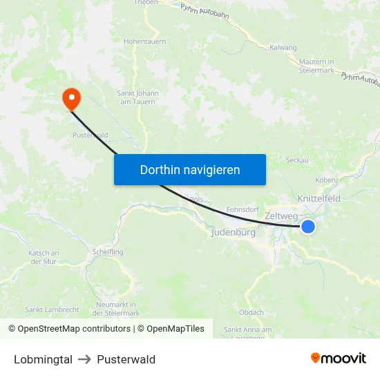 Lobmingtal to Pusterwald map