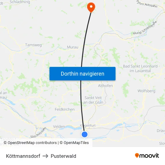 Köttmannsdorf to Pusterwald map