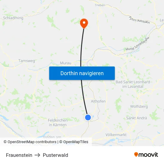 Frauenstein to Pusterwald map