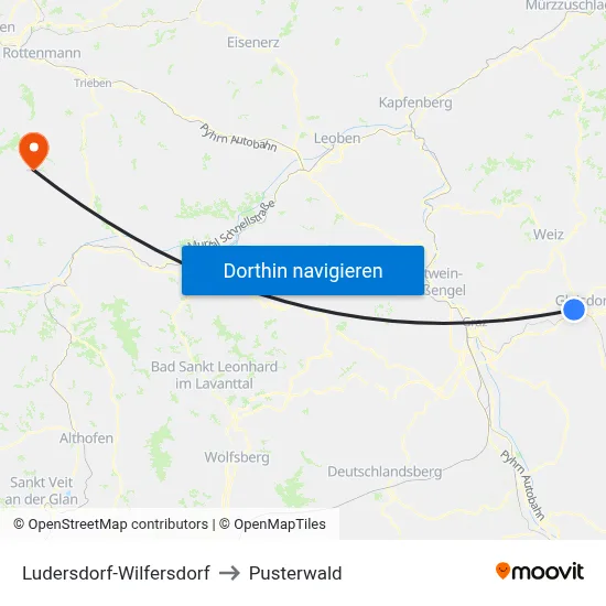 Ludersdorf-Wilfersdorf to Pusterwald map