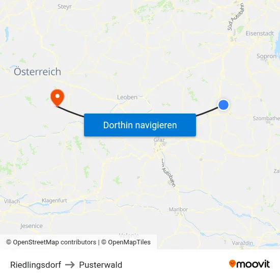 Riedlingsdorf to Pusterwald map