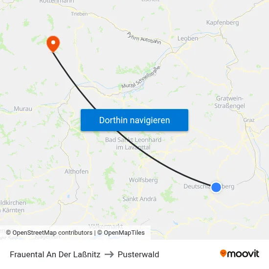 Frauental An Der Laßnitz to Pusterwald map