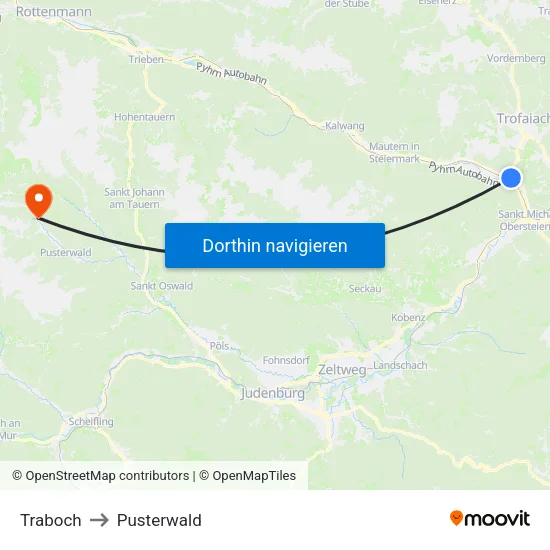 Traboch to Pusterwald map