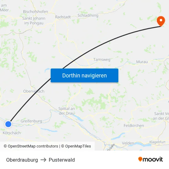 Oberdrauburg to Pusterwald map
