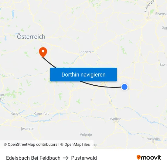 Edelsbach Bei Feldbach to Pusterwald map