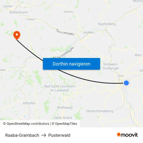 Raaba-Grambach to Pusterwald map