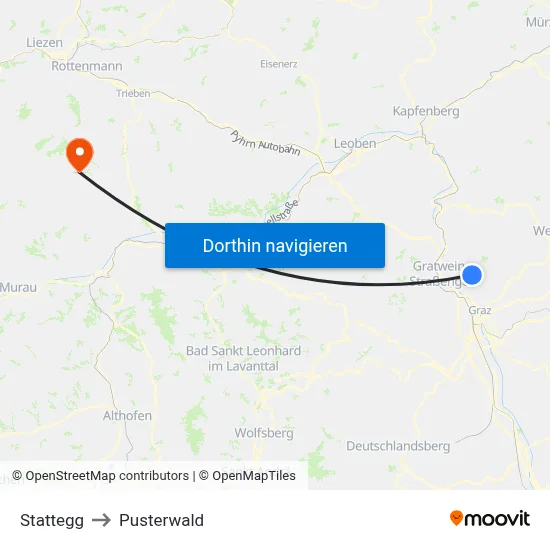 Stattegg to Pusterwald map