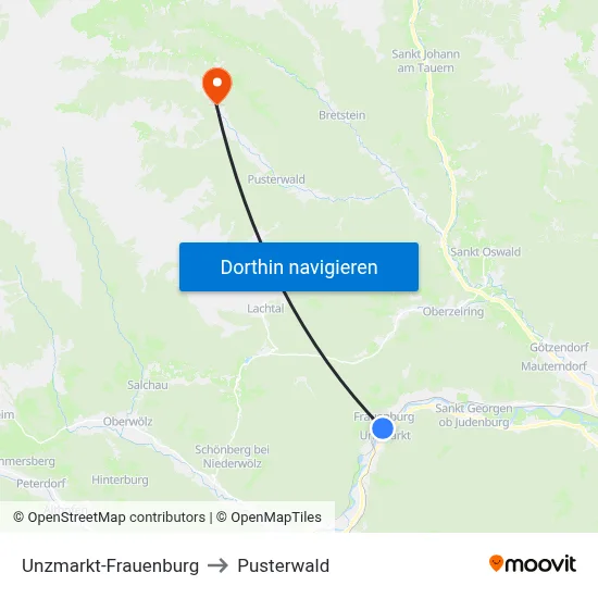 Unzmarkt-Frauenburg to Pusterwald map