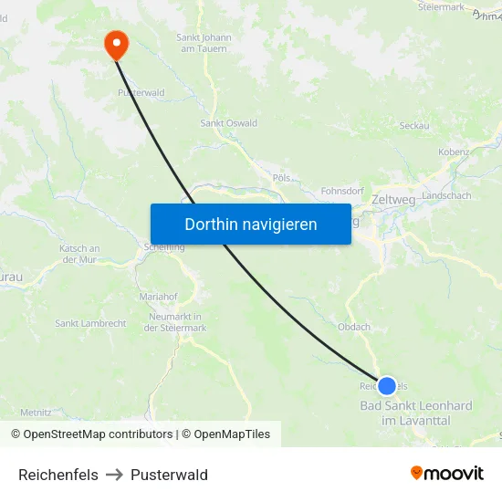 Reichenfels to Pusterwald map