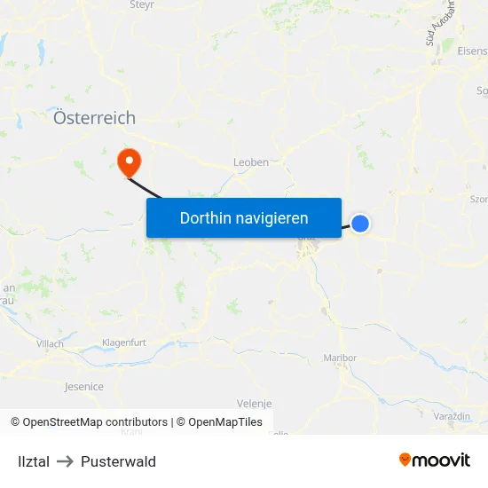 Ilztal to Pusterwald map