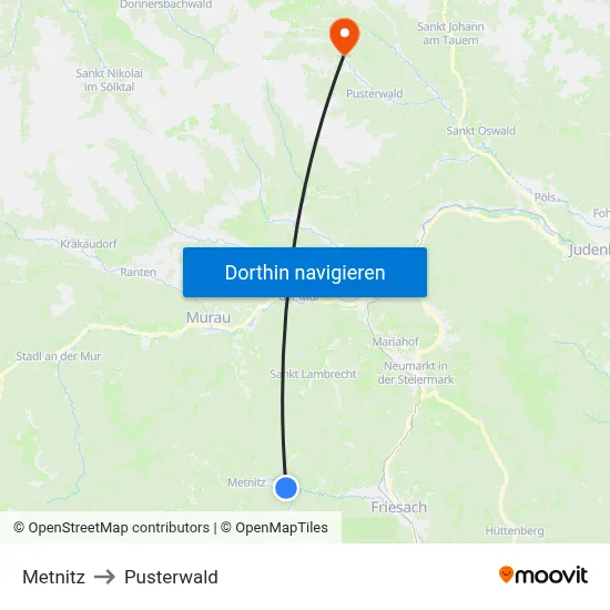 Metnitz to Pusterwald map