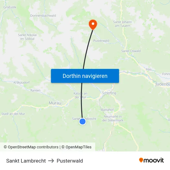 Sankt Lambrecht to Pusterwald map