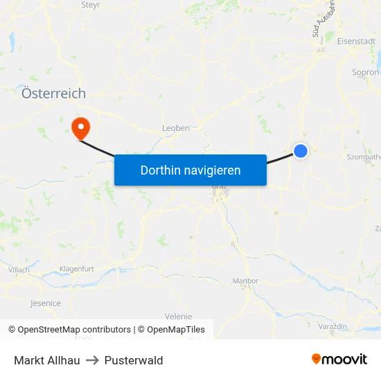 Markt Allhau to Pusterwald map