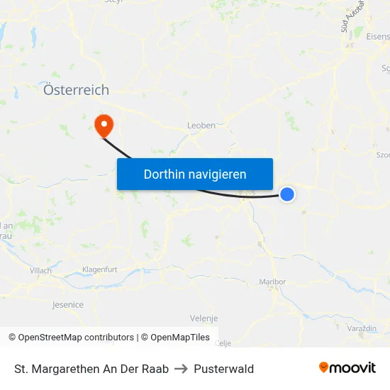 St. Margarethen An Der Raab to Pusterwald map