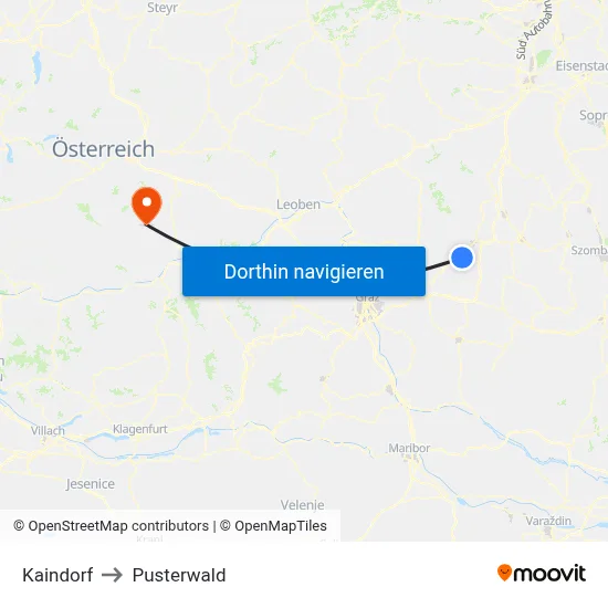 Kaindorf to Pusterwald map