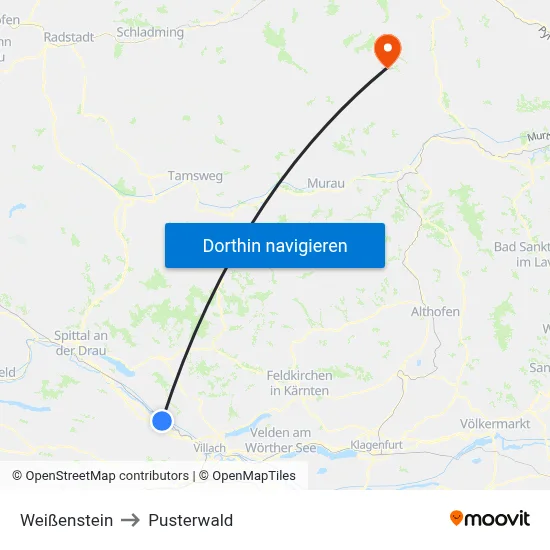 Weißenstein to Pusterwald map